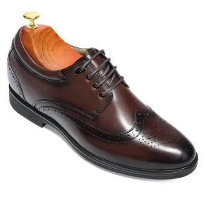 8 CM/3.15 Inches Taller -CMR CHAMARIPA Elevator Dress Shoes- Mens Hand Painted Wingtip Oxford Shoes- Coffee