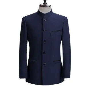 Chinese Style Mandarin Stand Collar Business Casual Wedding Slim Fit Blazer Men Casual Suit Jacket Male Coat 4XL