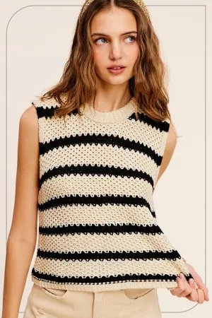 *Chunky Stripe Sleeveless Sweater Top