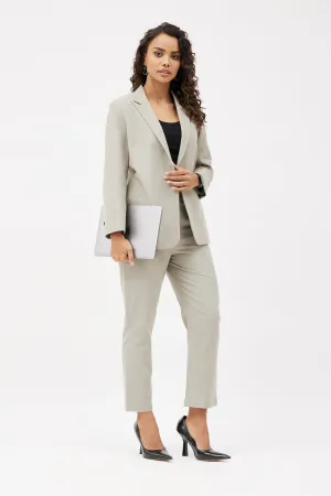 Classic Work Blazer & Trouser Women's Linen Pant Suit Set - Grey