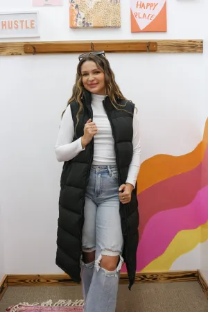 Classy In The Cool Long Black Puffer Vest