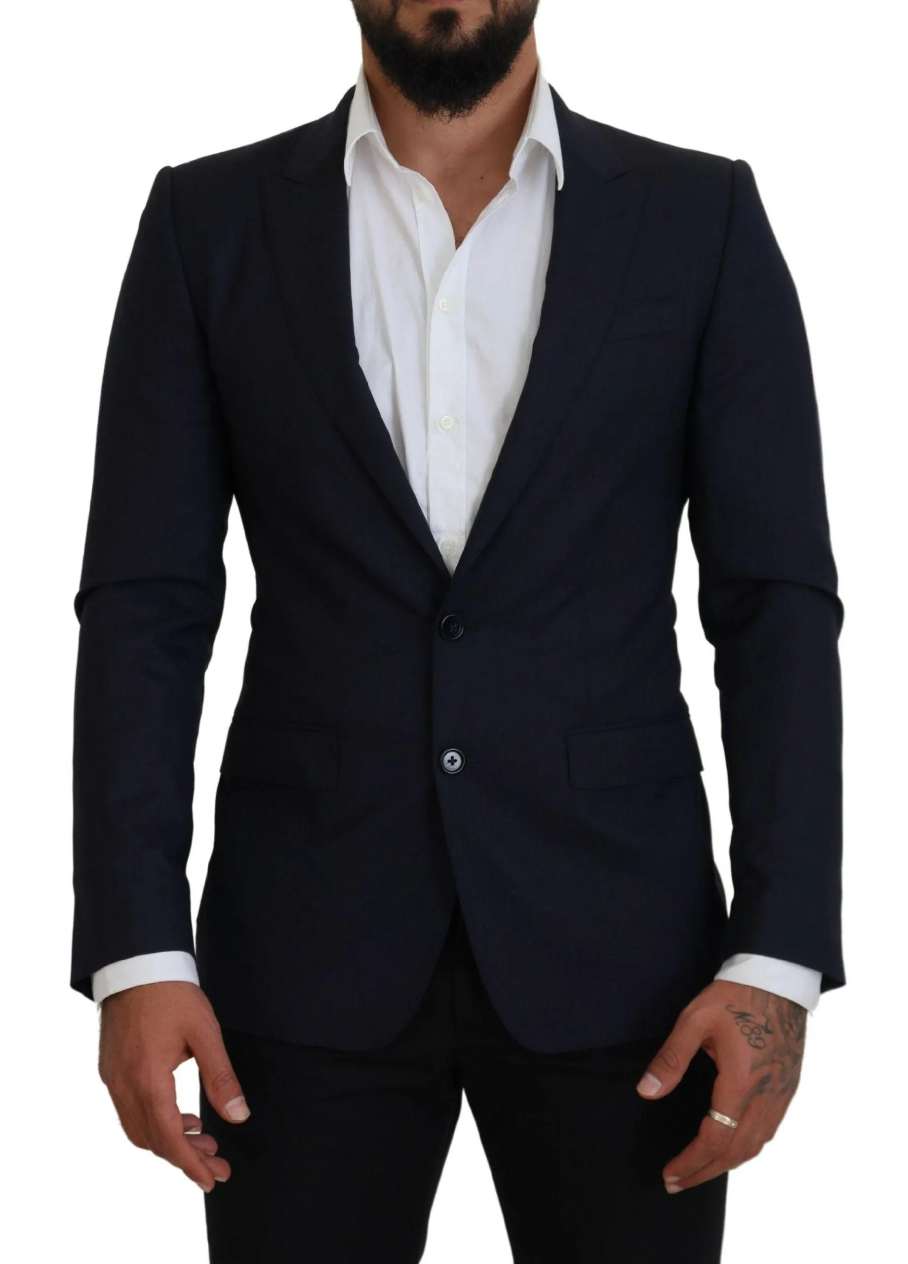 Dolce & Gabbana Blue Wool Slim Fit Formal Coat Blazer