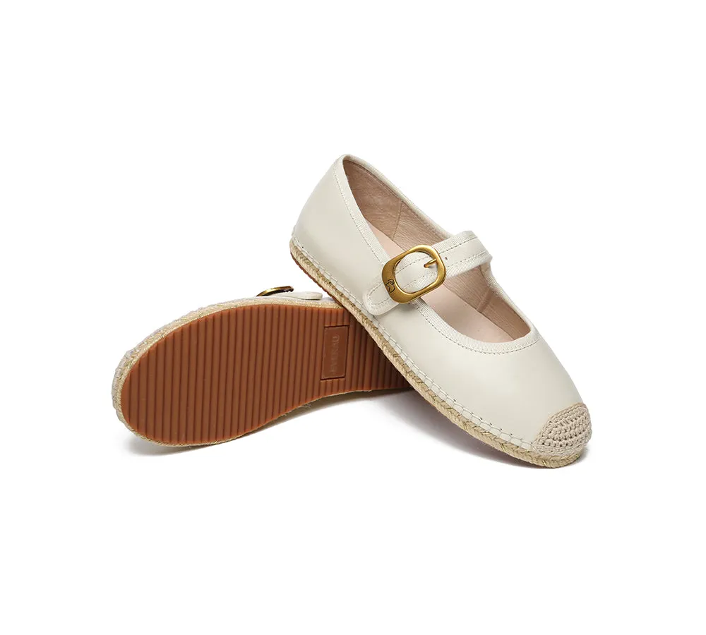 EVERAU® Women Leather Adjustable Buckle Flat Espadrilles Mila