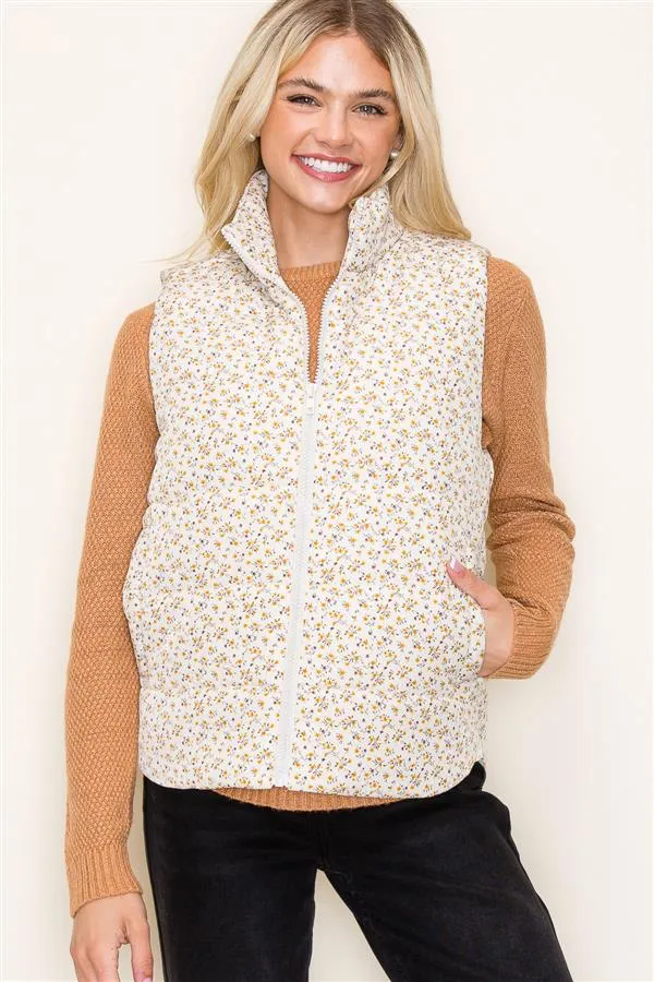 Floral Puffer Vests - 2 Colors!