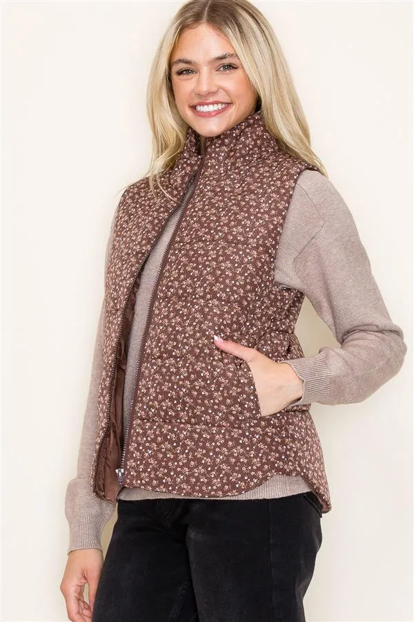 Floral Puffer Vests - 2 Colors!