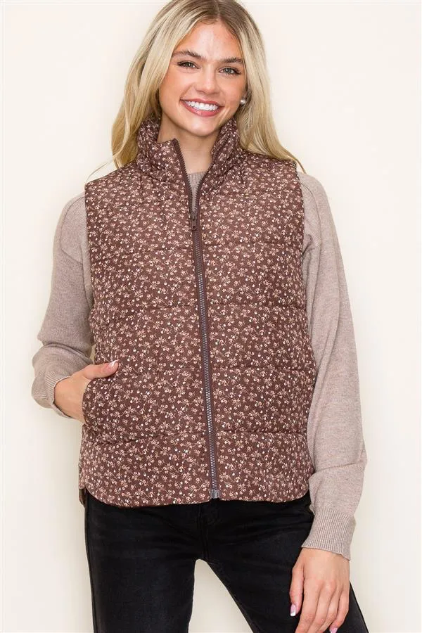 Floral Puffer Vests - 2 Colors!