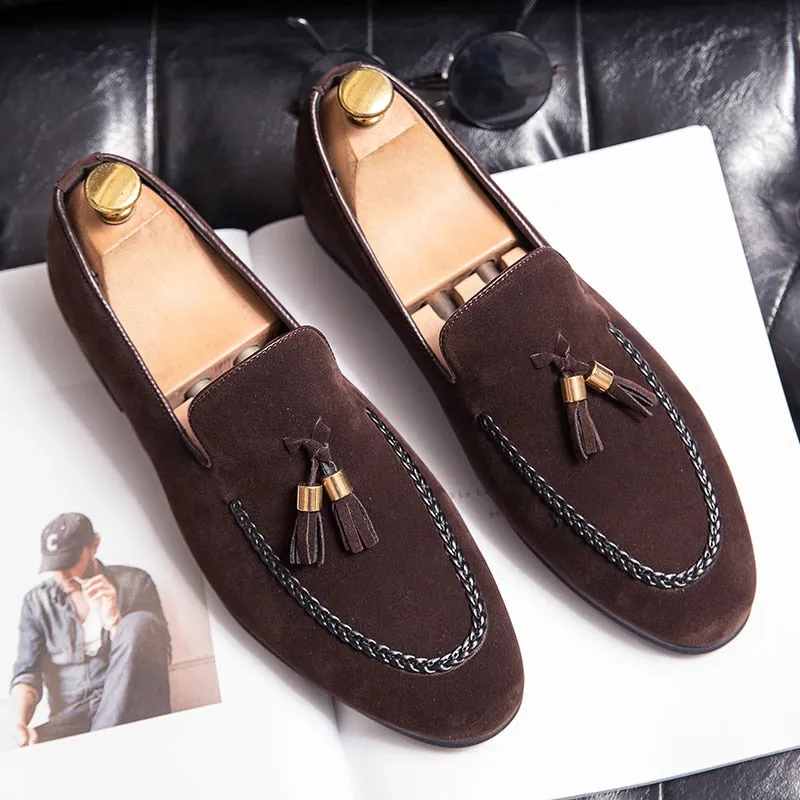 Hnzxzm New Mens Leather Casual Shoes for Men Tassel Loafers Comfortable Black Brown Moccasins suede mens shoes mocasines