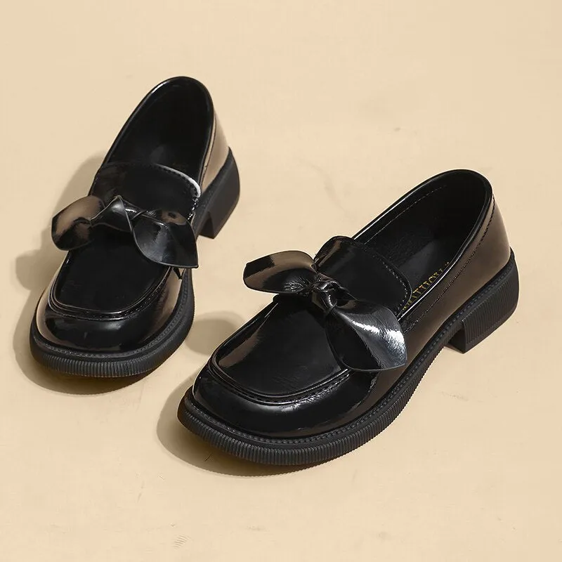 Khaki Sweet Bowknot Oxford Shoes Women  Spring Autumn Black Leather Flats New Low Heels Casual Boat Shoes Women Loafers