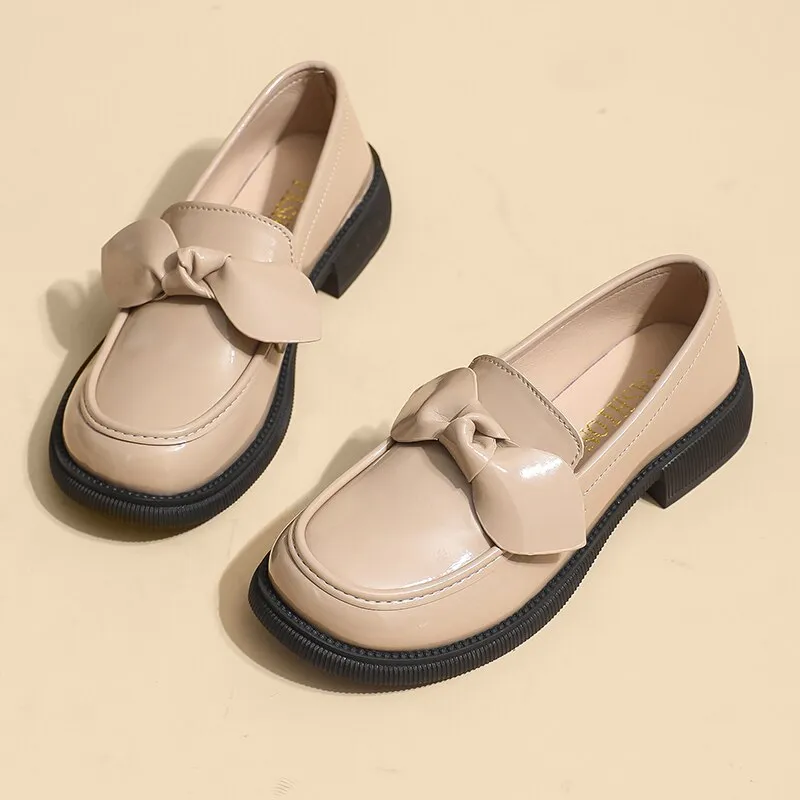 Khaki Sweet Bowknot Oxford Shoes Women  Spring Autumn Black Leather Flats New Low Heels Casual Boat Shoes Women Loafers