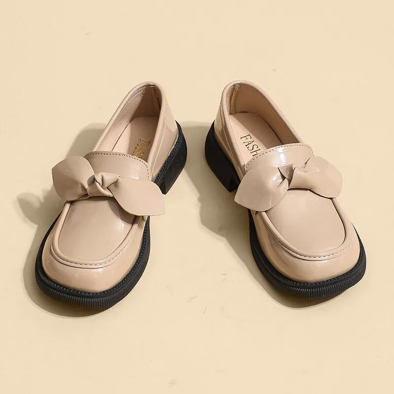 Khaki Sweet Bowknot Oxford Shoes Women  Spring Autumn Black Leather Flats New Low Heels Casual Boat Shoes Women Loafers