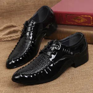 Men's Crocodile Dress Leather Shoes Lace-Up Wedding Party Shoes Mens Business Office Oxfords Flats Plus Size Men Fashion