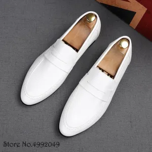 Newest Trend Designer Men's Black White Gentleman Leather Flats Casual Homecoming Shoes Wedding Dress Prom Party Footwear