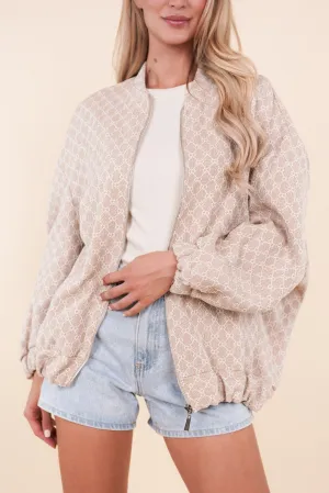 Oversized bomber jacket met print beige - Liselot