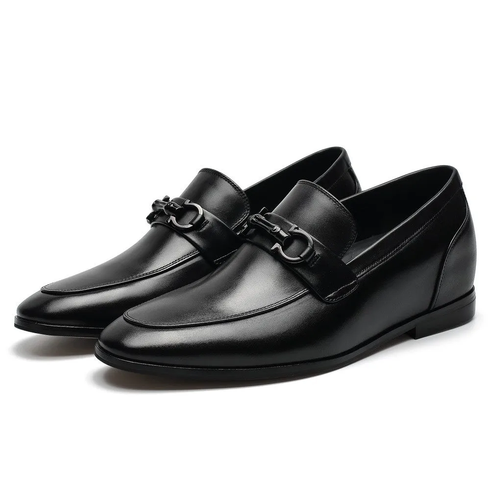 This item only ships to Europe - 6 CM/2.36 Inches CMR CHAMARIPA Elevate Your Style with Height Increasing Black Calfskin Slip-On Loafers for Men