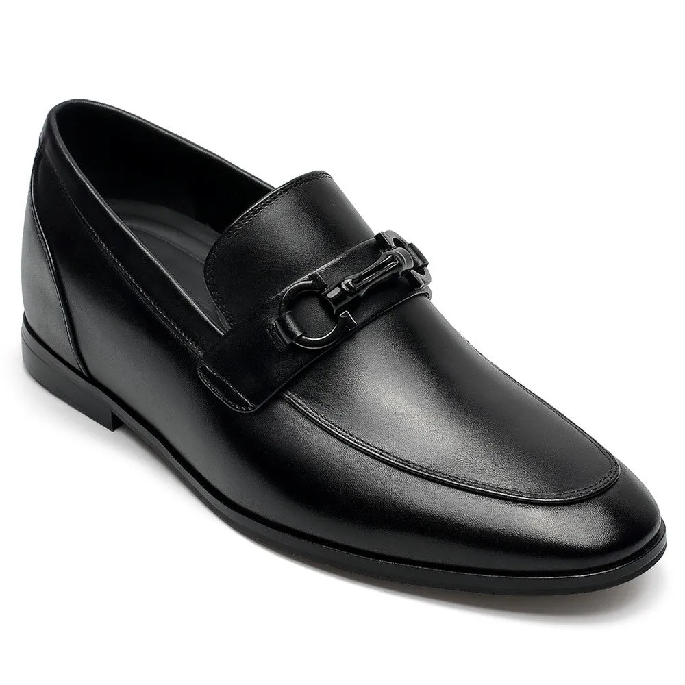 This item only ships to Europe - 6 CM/2.36 Inches CMR CHAMARIPA Elevate Your Style with Height Increasing Black Calfskin Slip-On Loafers for Men