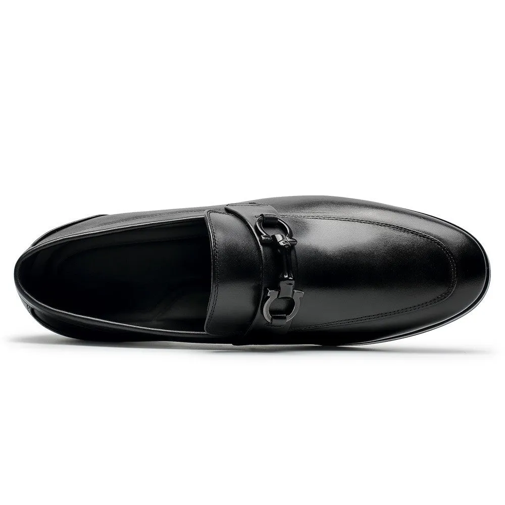 This item only ships to Europe - 6 CM/2.36 Inches CMR CHAMARIPA Elevate Your Style with Height Increasing Black Calfskin Slip-On Loafers for Men