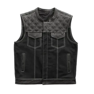 White Stitch FIM664CNVQ | Hunt Club - Men's Motorcycle Leather & Canvas Vest