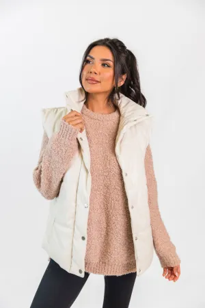 Wilder Days Cream Faux Leather Puffer Vest SALE