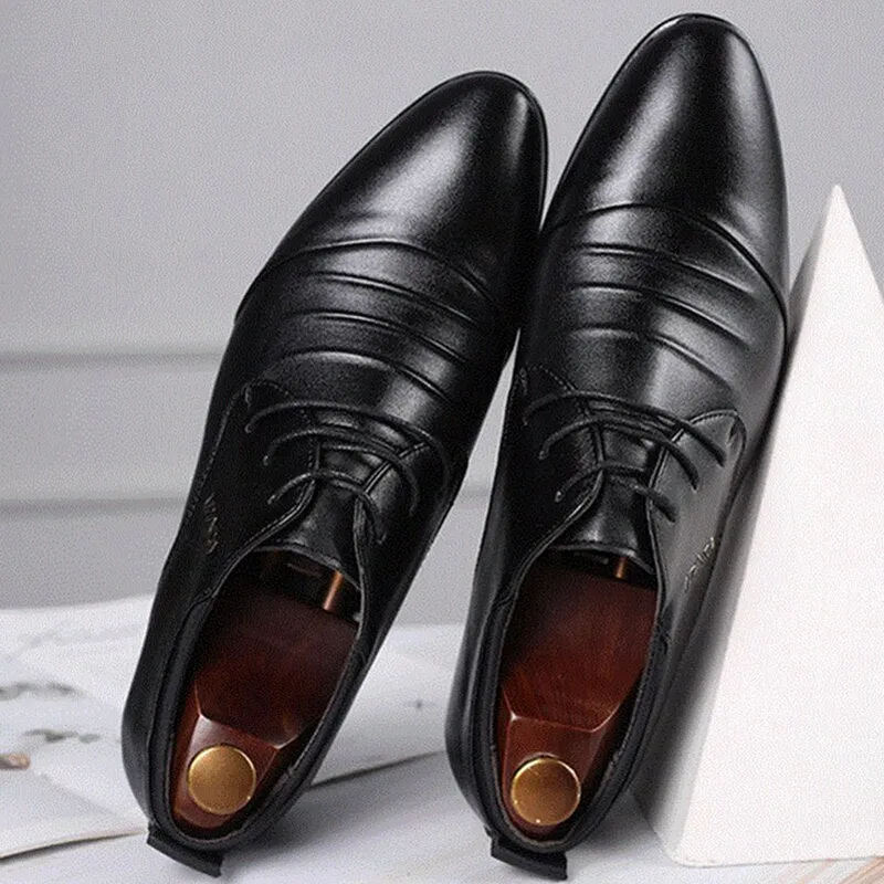 Yeknu Size 38-48 Classic Business Formal Men Oxford Comfortable PU Leather Wedding Suits Breathable Low Top Shoes 16-8808